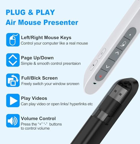 DINOSTRIKE White Presentation Clicker with Air Mouse Control, USB Type C Wireless Presenter Remote Clicker for Powerpoints Slide RF 2.4GZ Slide Advancer for Computer Laptop Mac - Image 4