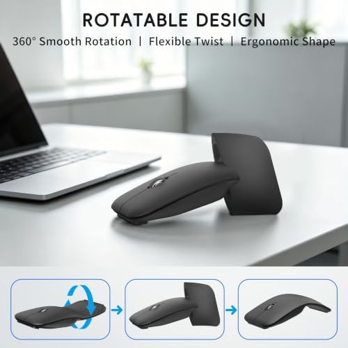Bluetooth Arc Travel Mouse, BT & USB Wireless Dual Mode Silent Mice - Black - Image 3
