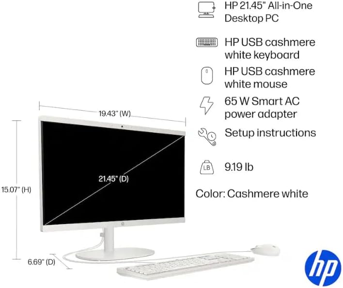 HP 22" All-in-One Desktop Computer, 16GB DDR5 RAM, 128GB UFS Storage,13th Gen Intel Quad-Core CPU, FHD VA Display, WiFi 6, Bluetooth 5.3, RJ45, USB-C (10Gbps), UHD Graphics, 720p Cam, Cashmere White - Image 6