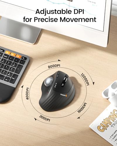 ProtoArc EM01 NL Wireless Trackball Mouse, Thumb Control, Silver - Image 5