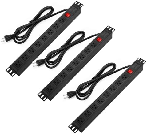 BTU 3PCS Power Strip Surge Protector Rack-Mount PDU, 8 Right Angle Outlets Wide-Spaced, Mountable Power Strip Heavy Duty for Server Racks, Commercial, 300J,ETL (Black 6FT) by BTU
