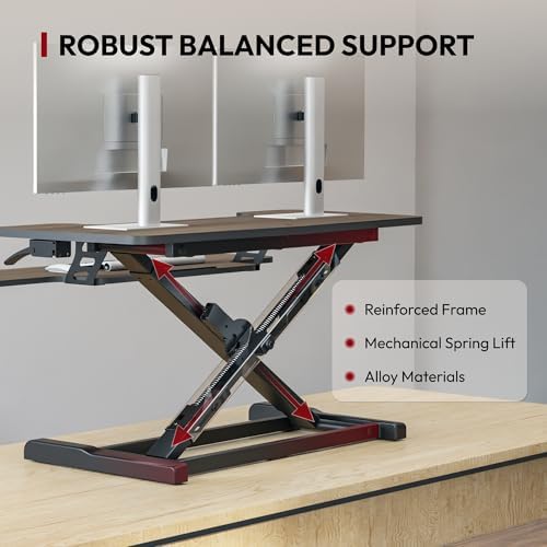 SANODESK 36" Standing Desk Converter, Smooth Mechanical Spring Effortless Lift Sit-Stand Riser for Dual Monitors, Heavy Duty Workstation with Keyboard Tray, Walnut - Image 3