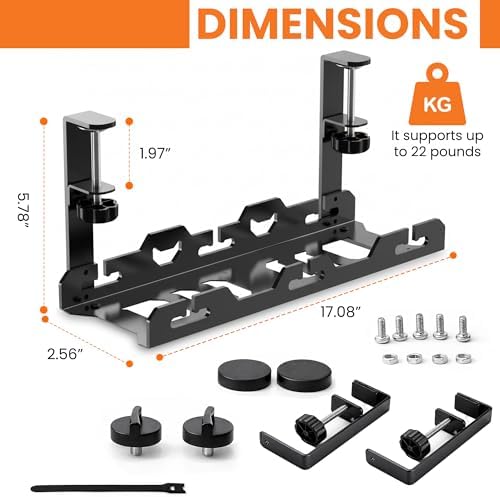 17'' Super Sturdy Cable Tray Under Desk Cord Organizer Standing Desk Cable Management System Large Power Strip Holder Cord Basket With Clamp for Wire Management Rack Office, Home, No Drill & Damage - Image 2