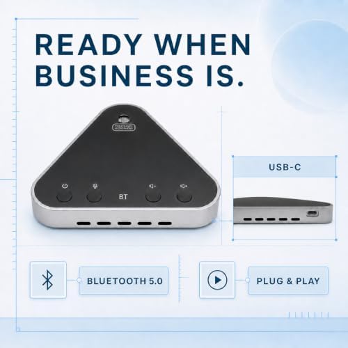 Bluetooth Conference Speaker and Microphone, Bluetooth Speakerphone for Small Meeting Room，Wireless Conference Speaker 360°Voice Pick up with Noise Cancellation Mics for Computer/Laptop - Image 4