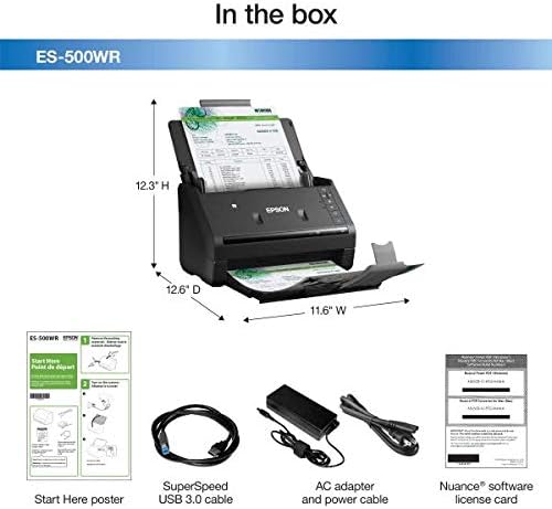Epson Workforce ES-500WR Wireless Color Receipt & Document Scanner for PC and Mac, Auto Document Feeder (ADF), Black - Image 3