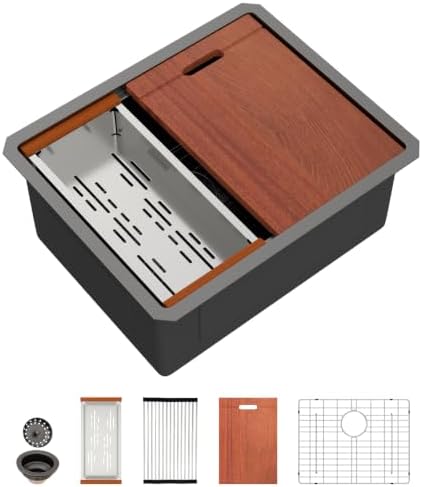 Mocoloo 23x19 Inch Black Kitchen Sink Undermount Stainless Steel Single Bowl Kitchen Sinks Workstation All In One 23 In Bar Prep Small Handmade Sink by MocolooHome