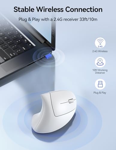 TECKNET Wireless Ergonomic Mouse, Rechargeable Wireless Vertical Mouse - Image 4