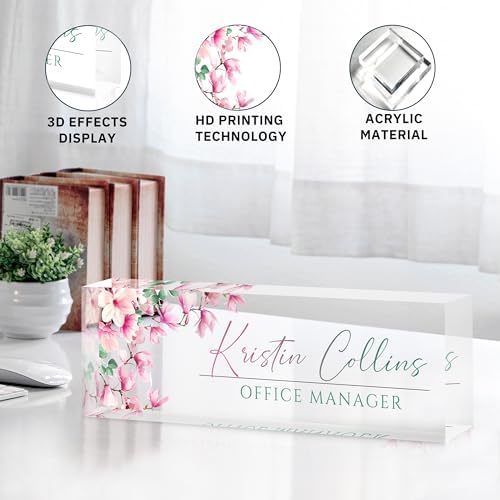 Custom Name Plate for Desk, Personalized Desk Name Plate on Clear Acrylic Glass, Appreciation Gifts for Teacher Employee Boss Coworkers Nurse, Office Desk Accessories for Women Men (Peach) - Image 5