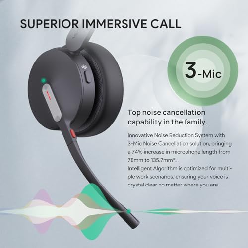 Yealink BH70 Teams Bluetooth Headset with Mic for Work, 35h Talk Battery - Image 4