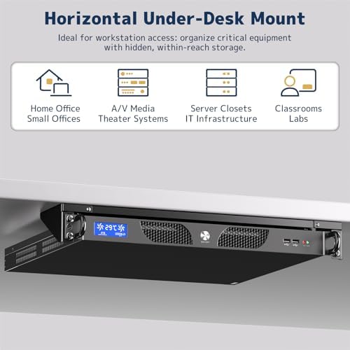 1U Vertical Wall-Mount Rack - 19" Steel Wall & Under-Desk Bracket for Server, Network Switch, or Patch Panel, Supports up to 121lbs, for Cabinet or Server Room, JHSVR-1U - Image 3