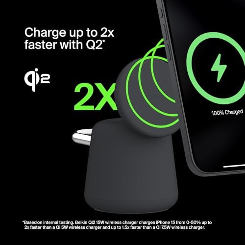 Belkin Qi2 15W Wireless Charging Dock, 2 in 1 Fast iPhone Charger - Image 2