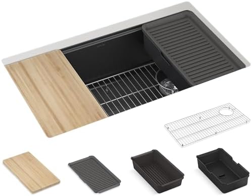 KOHLER Billings™ 32-1/2" Undermount Kitchen Sink, Single-Bowl, Workstation with Kitchen Sink Accessories, Neoroc, K-33710-PC-CM6, Matte White - Image 4