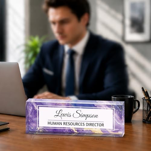 Custom Name Plate for Desk, Office Desk Double sided pattern Name Plate Personalized Office Desk Decor for Women and Men, Teacher Nurse Boss Employee Appreciation Gifts (Purple marble, customization) by Unknown