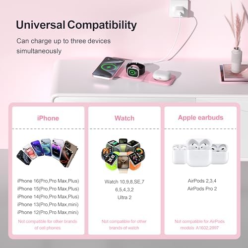 3 in 1 Charging Station for Multple Devices,Foldable 3 in 1 Wireless Charger for Travel,Nano Wireless Charging Station for iPhone16 15 14 13 12 Pro Max/Watch 10 9 8 7 6 5 4 3 Ultra/AirPod Pro - Image 4