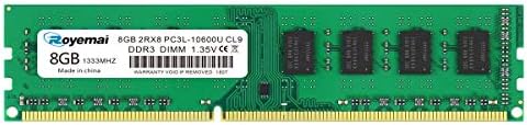 8GB DDR3L 1333MHz UDIMM, Royemai PC3L-10600U Memory 1.35V/1.5V CL9 2Rx8 Non-ECC Unbuffered Dual Rank 240Pin Desktop Computer RAM Module by DUOMEIQI
