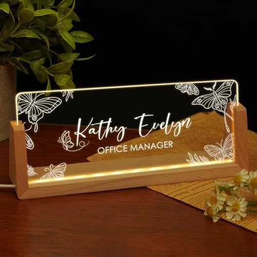 Custom Name Plate for Desk, Personalized Light Up Acrylic Desk Name Plate, Personalized Office Gifts for Boss Coworkers Teacher, Employee Appreciation GIfts, Office Decor for Women Men by EOBIBIFUN