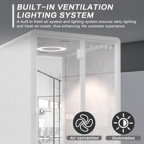 White Office Pod Booth (White Simple Appearance Design)(Reduce Noise by 25-35 Decibels)(Silent Fresh Air System) Soundproof Booth with Lighting,Universal Wheel for Study (59IN×71IN) - Image 5