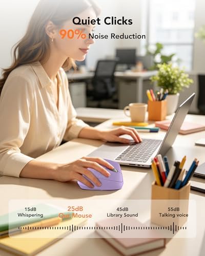 KYSONA Ergonomic Mouse Wireless, Bluetooth Vertical Mouse, 5-Level Adjustable DPI, 2.4G Silent Switch Mice for Windows, MacOS, IPadOS, Laptop, PC, Purple - Image 6