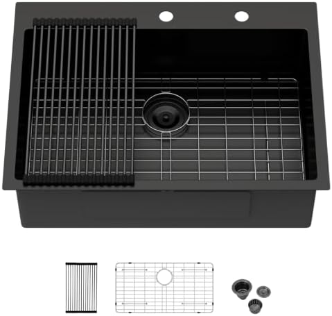 30 Inch Matte Black Drop In Kitchen Sink by Couoko