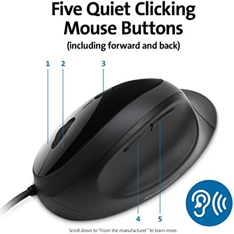 Kensington Wired Ergonomic Mouse - Pro Fit Ergo Wired Mouse for Your Home Office - Laptop/Desktop/PC/Gaming, with USB 3.0 Connection, 4 DPI Settings and 5 Buttons - Black (K75403EU) - Image 2