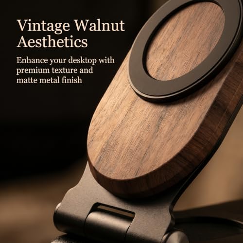 Walnut Wood Foldable Wireless Charger Stand, Magnetic 15W Fast Charging Dock with 0-85° Adjustable Angle, Compatible with MagSafe for iPhone 18/17/16/15/14/13/12 Series, Desk & Nightstand Decor - Image 6