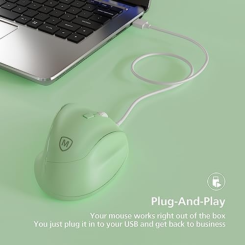 Micropack Ergonomic Mouse Wired for Laptop, PC Computer and Desktop, Ergo Mouse Vertical with Silent Clicks, Up to 3200 DPI Adjustable Mouse Sensitivity, Green - Image 6