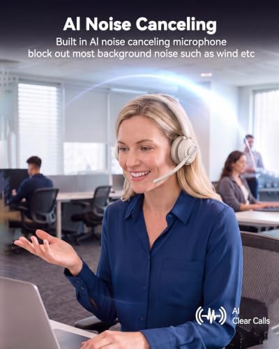 PrancyBt Wireless Headset with Noise Cancelling Microphone, Bluetooth Headset with Mic for Work, Wireless Headphones with Mute & USB Dongle for Work from Home/PC/Computer/Call Center (White) - Image 2