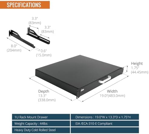 Tecmojo 1U Rack Drawer,Rack Mount Drawer for 19in Network Equipment/Server/AV Rack or Cabinet Enclosure,Sliding and Lockable Server Rack Drawer - Load-Bearing 44lb (20kg),with Cable Management Holes - Image 2