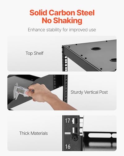 VEVOR 20U Open Frame Network Rack, 23 in Depth, Wall Mounted or Floor Standing Server Rack, Heavy Duty 4 Post, with Vented Shelves & Mounting Hardware, Holds All Your Networking IT Equipment AV Gear - Image 3