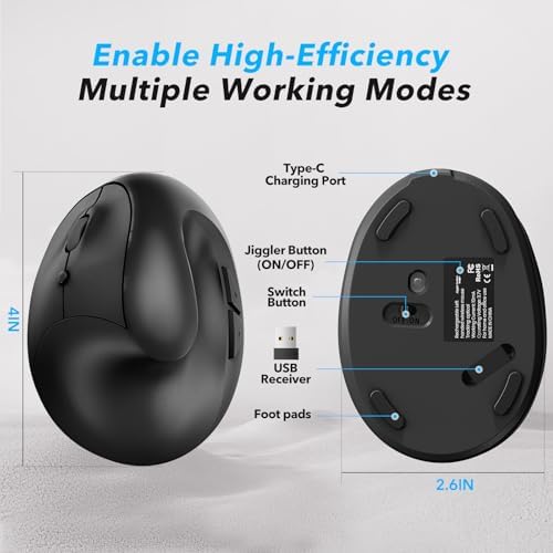 Left Hand Ergonomic Vertical Wireless Mouse Type C Rechargeable 6-Btn Mice - Image 6
