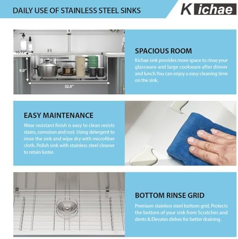 Kichae 32 x 17 Undermount Kitchen Sink Stainless Steel 16 Gauge Workstation - Image 5
