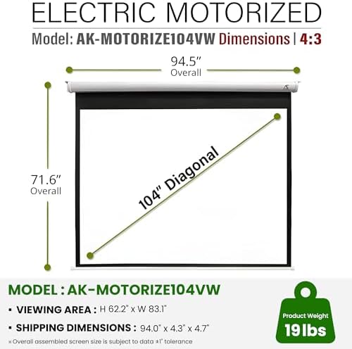 Akia Screens 104" Motorized Projector Screen 4:3 – Electric Drop Down with Remote, 8K/4K HD & 3D Ready, Ceiling or Wall Mount – AK-MOTORIZE104VW - Image 5