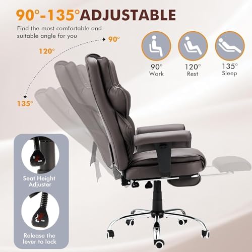 HOMREST Heated Massage Executive Office Chair with Foot Rest,Brown - Image 5