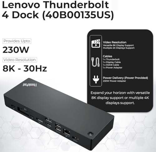 40B00135US Lenovo Thinkpad Docking Station USB C - 1 Year Warranty, Supports 4K Display, Thunderbolt 4 Dock with 135W Adapter, HDMI, DisplayPort, Thunderbolt Cables & Cloth - Lenovo Docking Station - Image 3