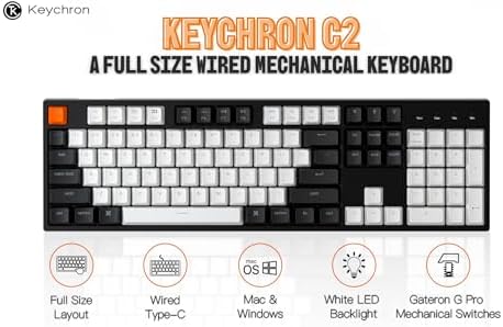 Keychron C2 Wired Full-Size Keyboard, Keychron Red Switch, White Backlight - Image 2