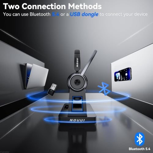 Wireless Headset with Mic for Work, Wireless Headphones with Mic(Noise Cancelling & Mute Button),65H Battery with Charge Base Bluetooth Headset with Microphone for PC/Call Center/Computer/Teams/Zooms - Image 3