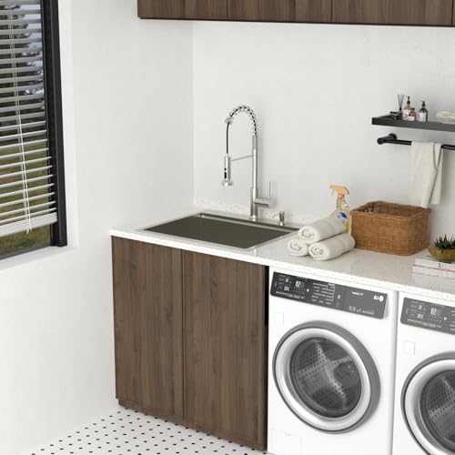 Lordear 12 Inch Deep Laundry Sink Drop In Laundry Utility Sink Workstation Topmount Single Bowl 16 Gauge Stainless Steel Laundry Room Sinks 25x22x12 Inch - Image 4