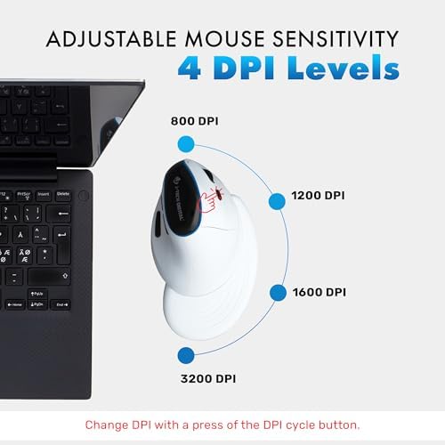 J-Tech Digital Wireless Mouse, Vertical Ergonomic Mouse with Bluetooth Dual Modes + USB Dongle + Rechargeable w/ 2.4GHz Wireless + Adjustable DPI 3200 for Laptop, Desktop, PC, Mac [V638W], White - Image 4