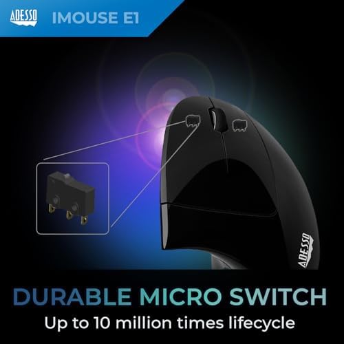Adesso Wired Vertical Ergonomic Illuminated Optical USB Mouse, Black - Image 5