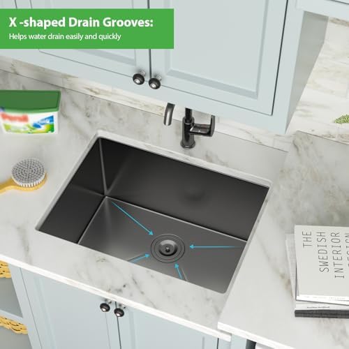 24 Inch Black Undermount Stainless Steel Laundry Sink - Image 6