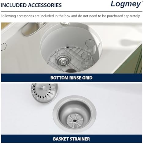 Logmey 18" Round Bar Sink White Granite Composite Quartz Undermount RV Sink Single Bowl Under Counter 9" Deep Kitchen Sinks,18x18x9 Inch - Image 5