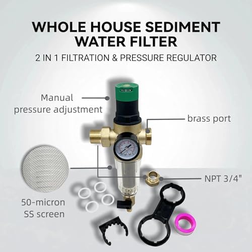 Whole House Spin Down Sediment Filter with Manual Pressure Regulator - Reusable 50 Micron SS Filter screen, BPA-Free Brass Body, Built-in- Gauge, 3/4"NPT（DN20）Ports, Easy Flush Pre-filter - Image 4