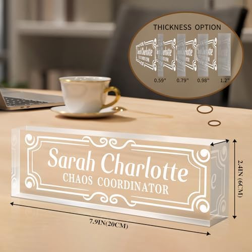 Custom Office Name Plate for Desk - Name Plate Personalized Gifts for Coworkers, Boss, Teacher, Social Worker - Acrylic Office Desk Decor for Women Men - Employee Appreciation Gifts (white 4) - Image 3