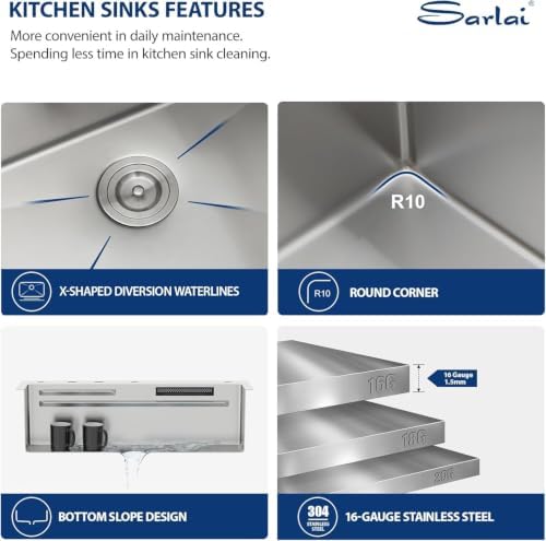 Sarlai Waterfall Kitchen Sink 33 Inch Drop In Workstation Sinks 33x22 Inch - Image 7
