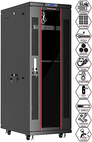 Sysracks 32U Server Rack Cabinet, 32" Deep, Glass Door, 19-Inch - Image 2