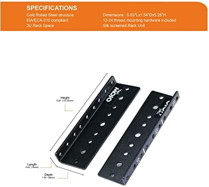 Tecmojo 3U Vertical Rack Mount Rail Pair Kit, DIY Rack Rails Kit, Tapped Mounting Holes, with 12-24 Screws to Mount Equipment 2U-20U - Image 2