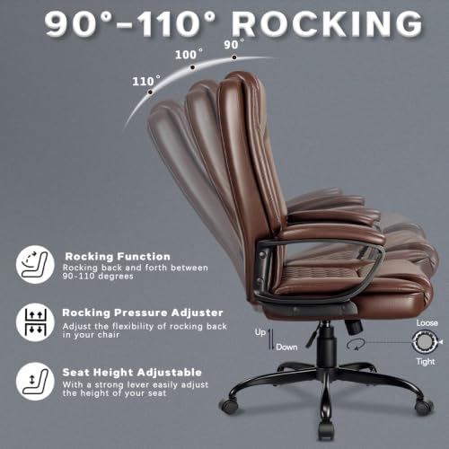 LEMBERI High Back PU Leather Executive Office Chair, Adjustable Swivel Computer Desk Chair with Padded Armrests for Home Office, Brown - Image 6