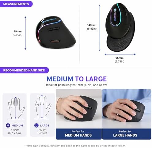 J-Tech Digital Ergonomic Mouse with Wireless Connection, Removable Palm Rest, Thumb Buttons, Rechargeable Battery, 800 DPI, Compatible with Windows and MAC OS - Image 5
