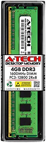 A-Tech 4GB DDR3 1600MHz PC3-12800 Desktop RAM Module | Non-ECC Unbuffered DIMM Dual Rank 2Rx8 1.5V 240-Pin Memory Upgrade Stick by A-TechComponents