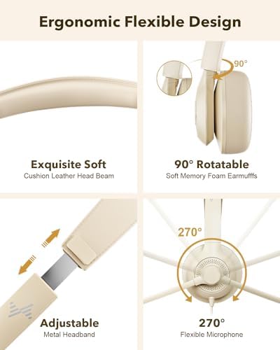 JIAMQISHI USB Headset with Microphone for PC, On-Ear Computer Laptop Headphones with Noise Cancelling Mic in-line Control for Home Office Online Class Zoom (USB+3.5mm, Apricot) - Image 4